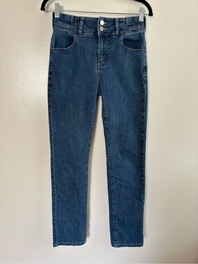 High Waisted Tummy Control Skinny Jeans Double Button Corset Denim Size 29 Long